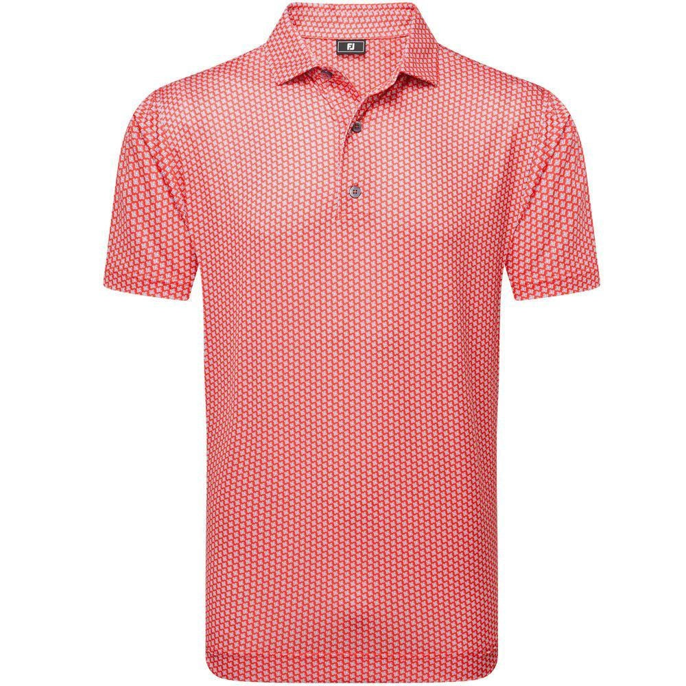 FootJoy Houndstooth Geo Lisle Herrengolfpoloshirt Hibiscus