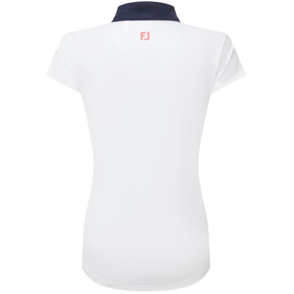 FootJoy Cap Sleeve Print Trim Lisle Damengolfpoloshirt White-Navy