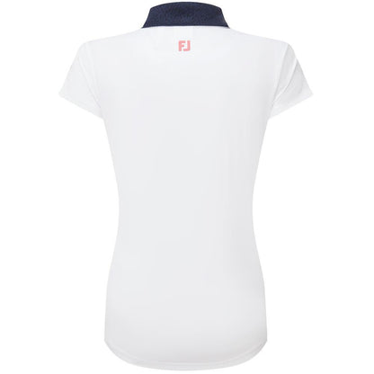 FootJoy Cap Sleeve Print Trim Lisle Damengolfpoloshirt White-Navy