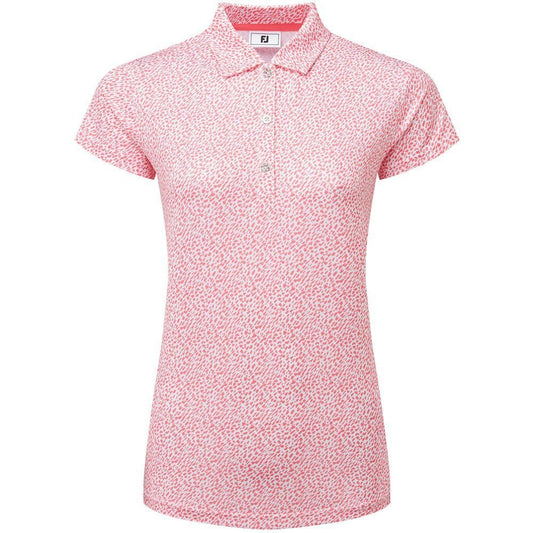 FootJoy Animal Print Cap Sleeve Damengolfpoloshirt Pink Lemonade