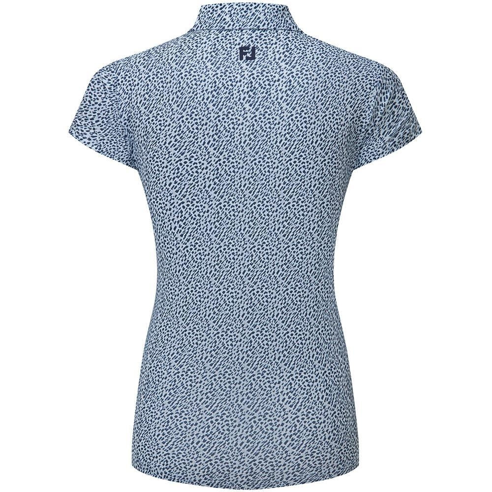 FootJoy Animal Print Cap Sleeve Damengolfpoloshirt Skyway-White-Navy