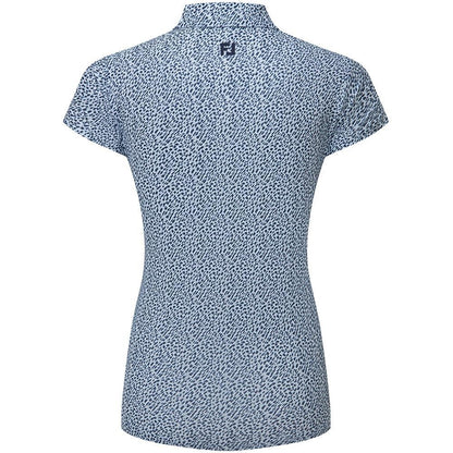 FootJoy Animal Print Cap Sleeve Damengolfpoloshirt Skyway-White-Navy