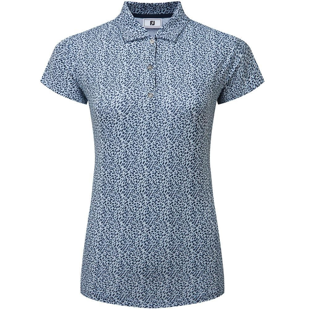 FootJoy Animal Print Cap Sleeve Damengolfpoloshirt Skyway-White-Navy