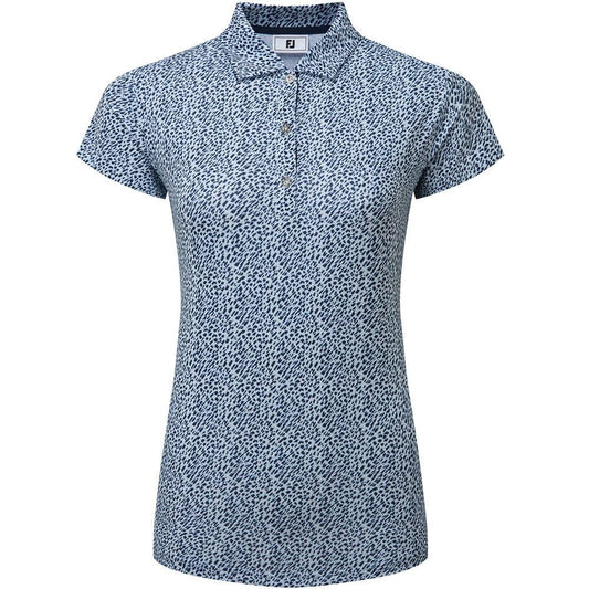 FootJoy Animal Print Cap Sleeve Damengolfpoloshirt Skyway-White-Navy