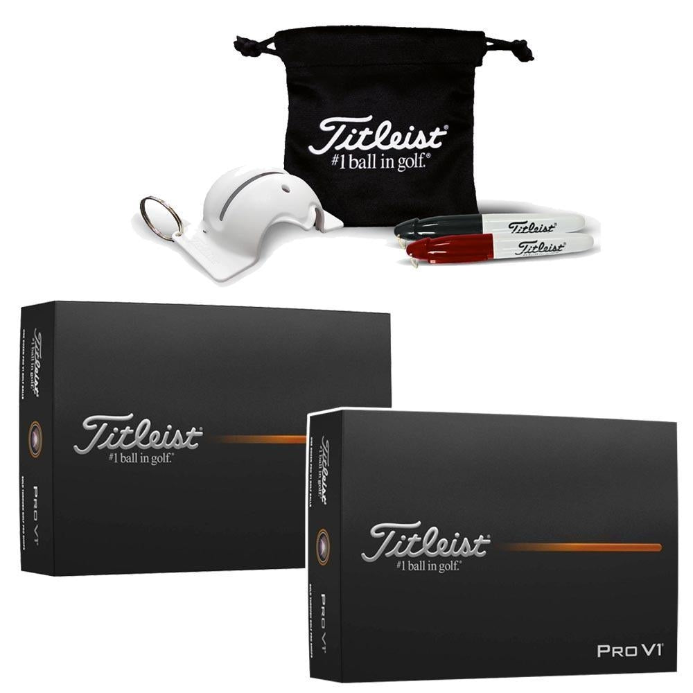 Titleist 2 Dutzend Pro V1 Golfbälle 2025 inkl. Ballmarker Box