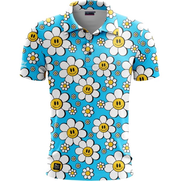 Golf Rowdies Happy Flower Herrengolfpoloshirt